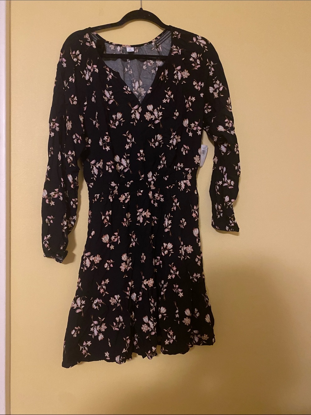 Old Navy Black Mini Dress with Pale Pink Floral Print
